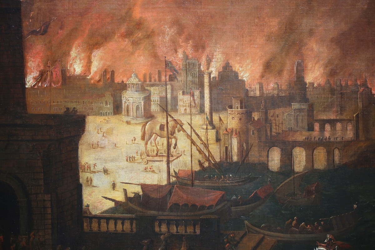 Neapolitan School Circa 1640 Around Monsu Desiderio, Troy Ravaged By Flames.-photo-3