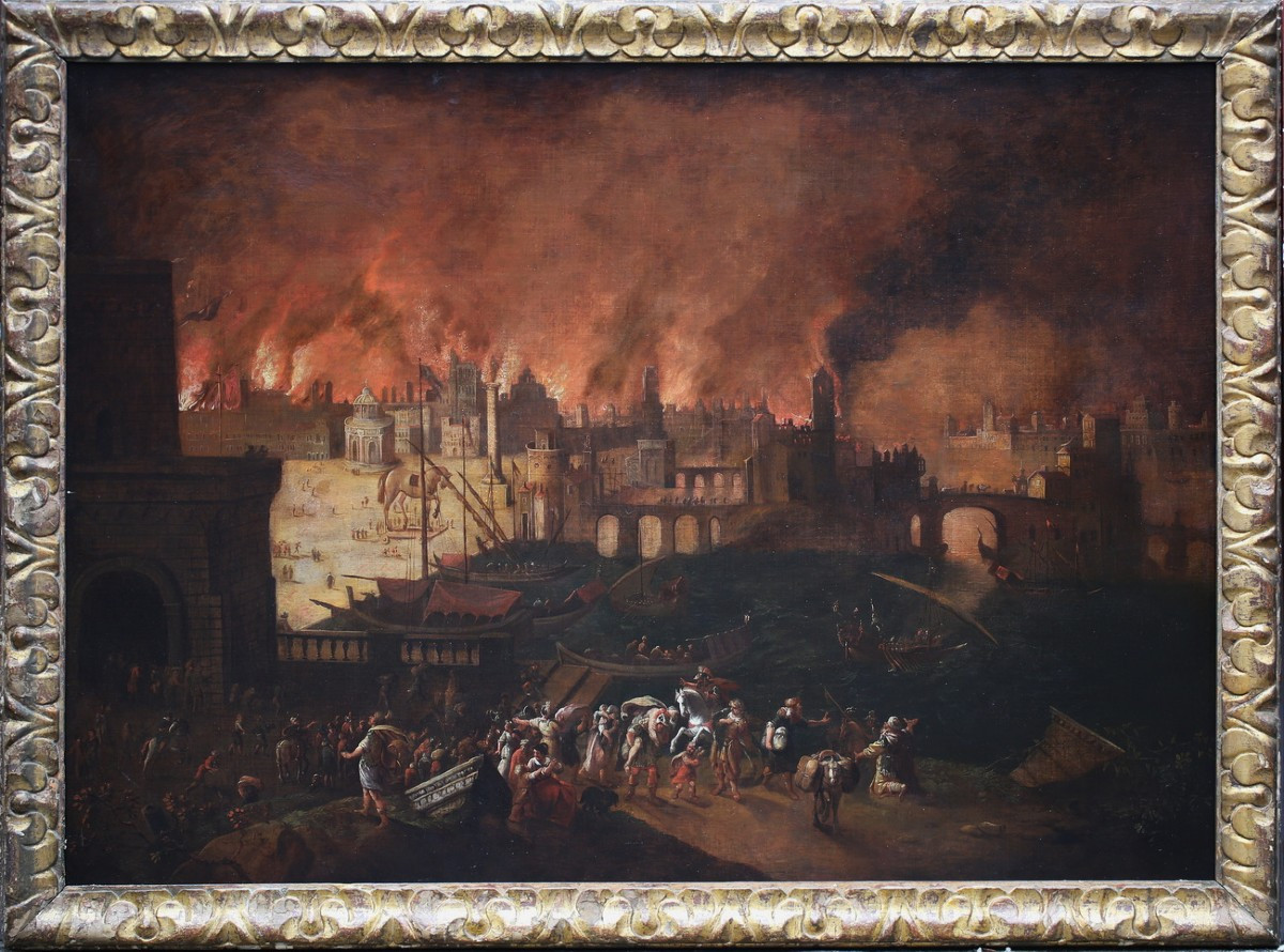 Neapolitan School Circa 1640 Around Monsu Desiderio, Troy Ravaged By Flames.