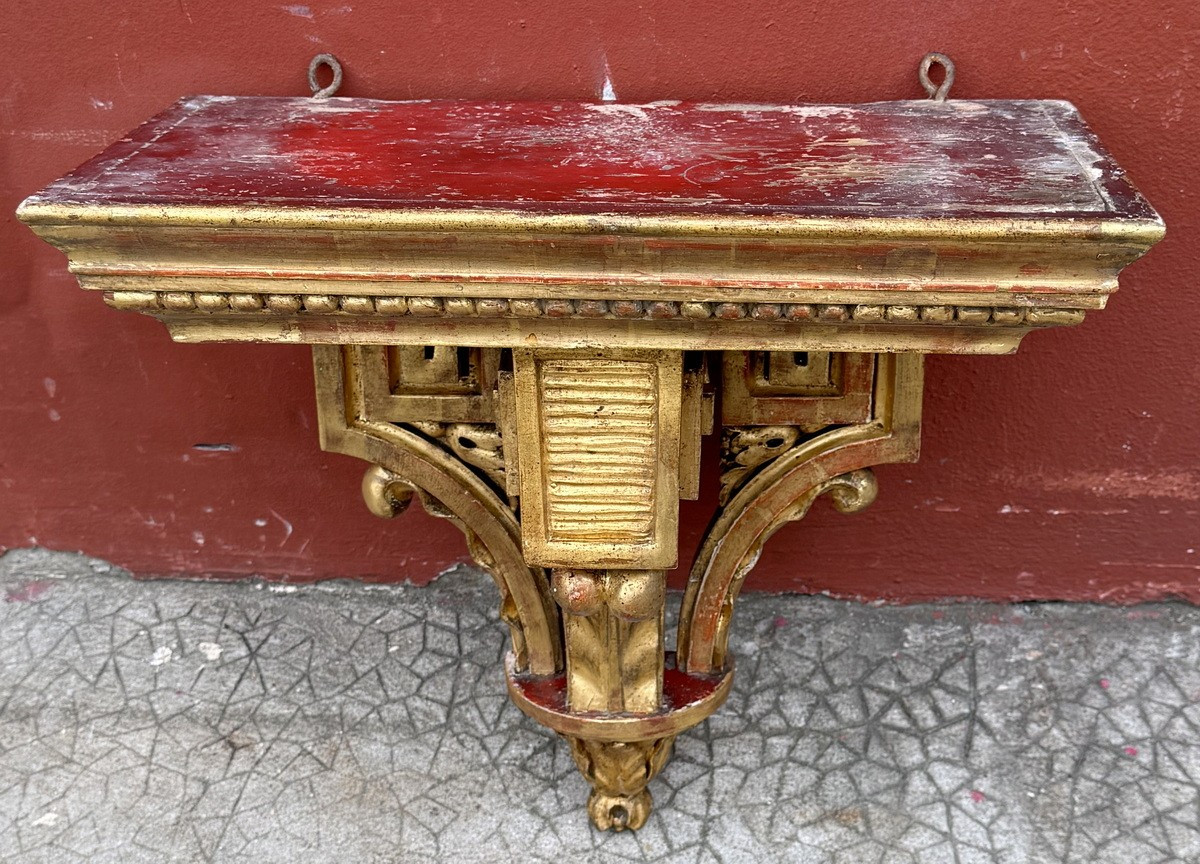 Louis XVI Style Carved Giltwood Wall Console With Greek-style Decoration-photo-2