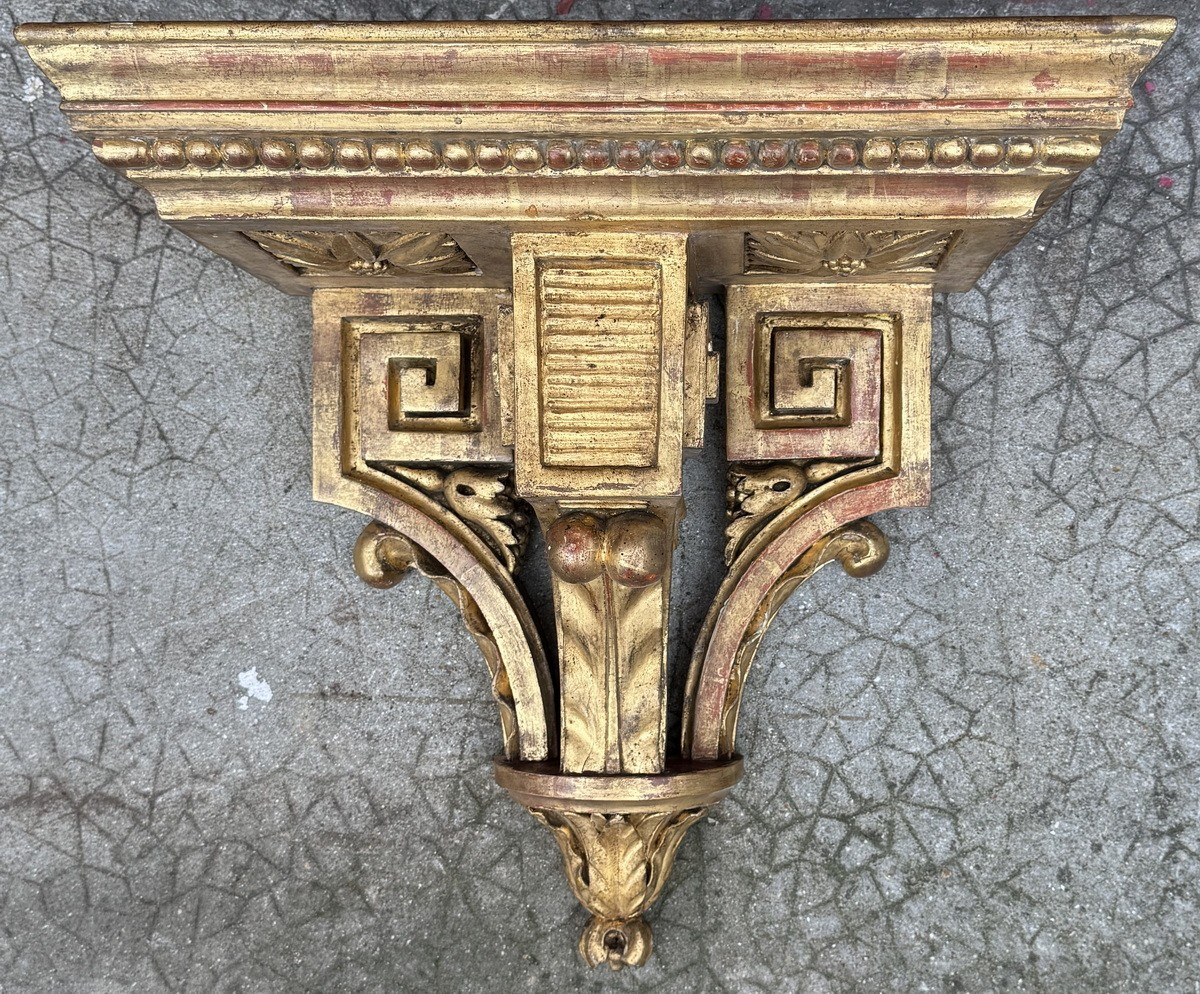 Louis XVI Style Carved Giltwood Wall Console With Greek-style Decoration-photo-3