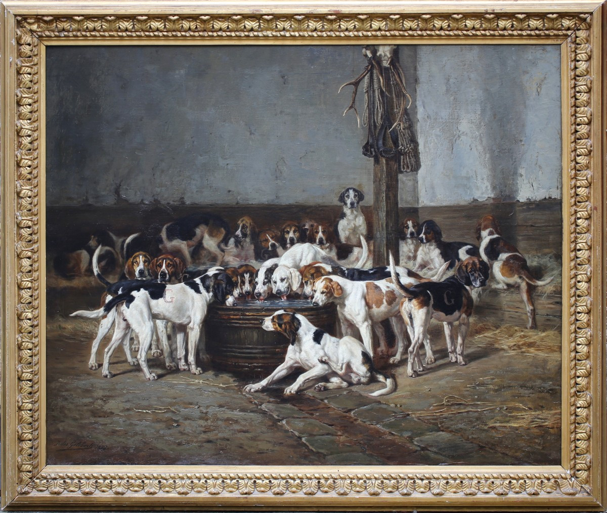 Jules GELIBERT 1834-1916, meute de chiens de bois boudran en 1878, vicomte de Greffulhe.