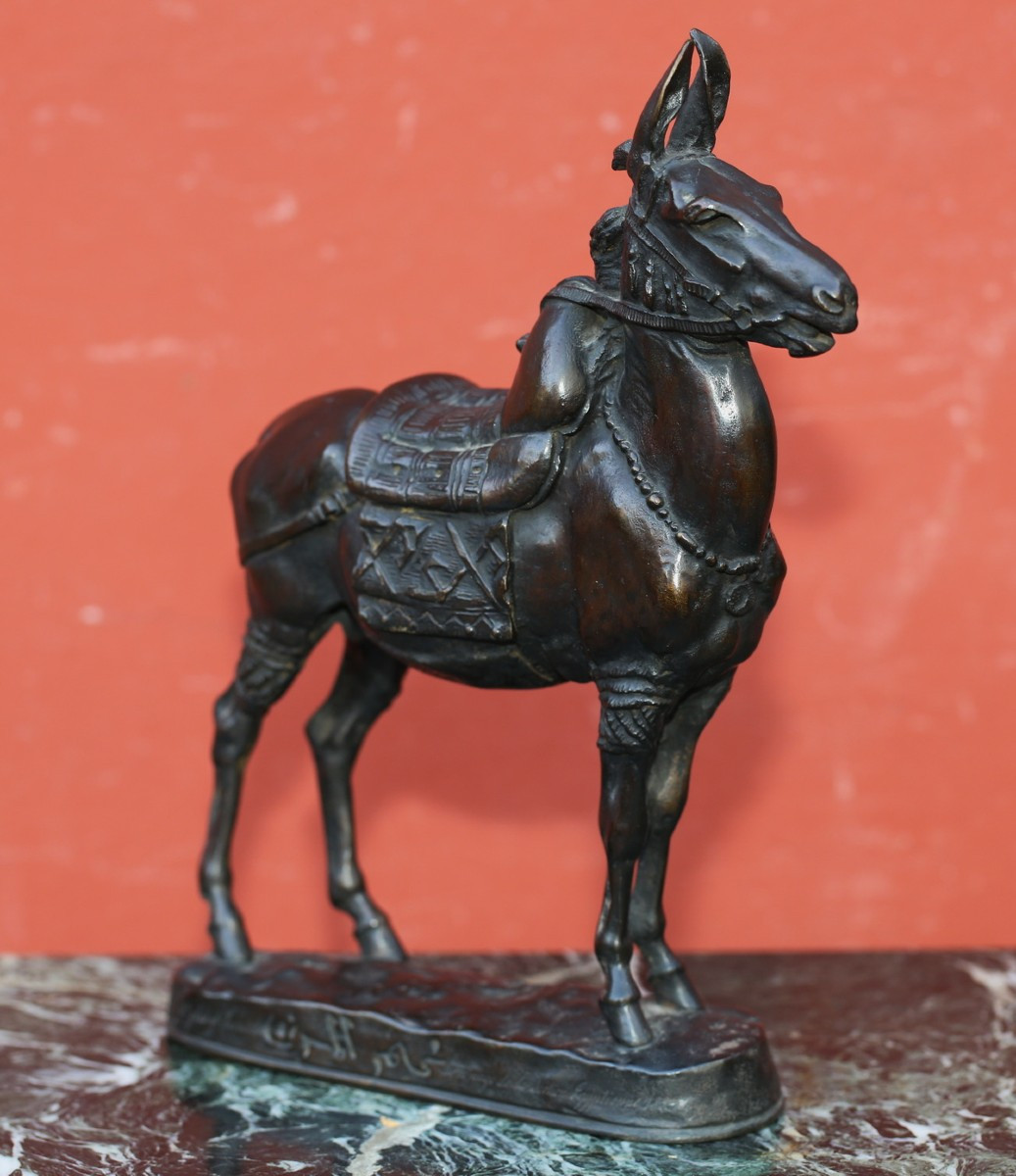 Emmanuel Frémiet 1824-1910, Donkey Of Cairo, Antique Bronze With Brown Patina Dated 1889-photo-2