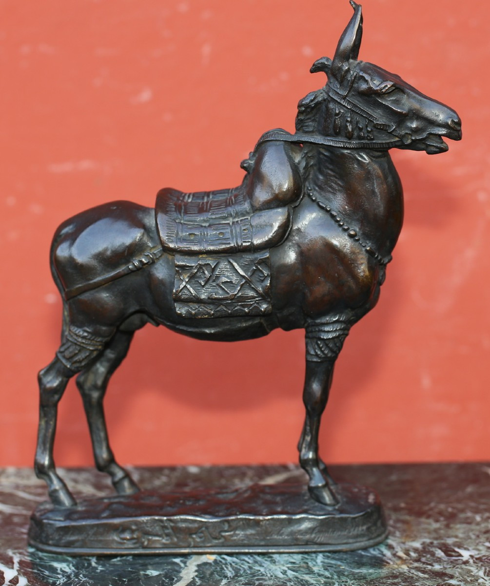 Emmanuel Frémiet 1824-1910, Donkey Of Cairo, Antique Bronze With Brown Patina Dated 1889-photo-3