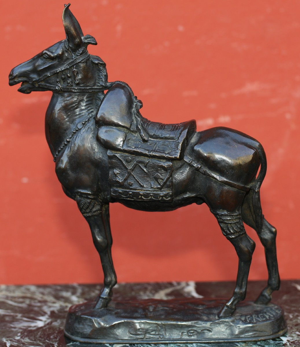 Emmanuel Frémiet 1824-1910, Donkey Of Cairo, Antique Bronze With Brown Patina Dated 1889