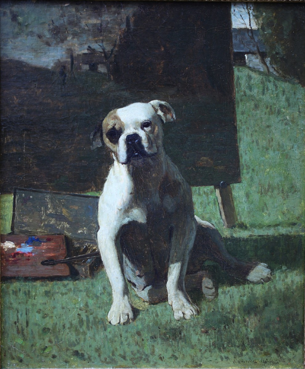 Joshua Anderson Hague 1850-1916, The Artist Dog, Oil On Canvas.-photo-2