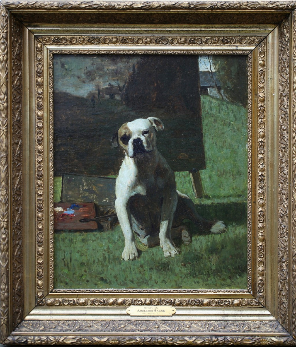 Joshua Anderson Hague 1850-1916, The Artist Dog, Oil On Canvas.