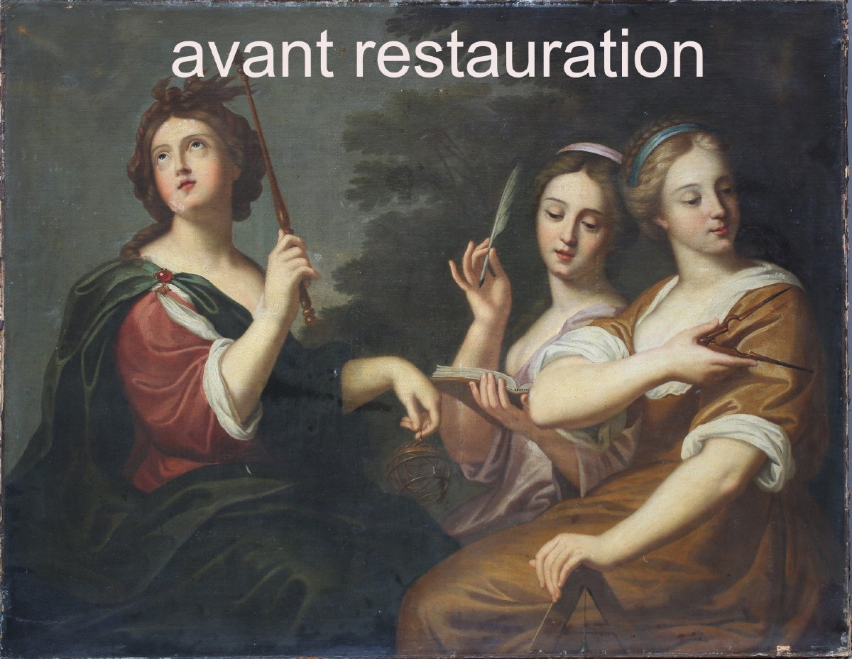 Pierre Mignard suiveur de,  Allégorie des arts libéraux Astronomie Géométrie Musique, épo XVIII-photo-1