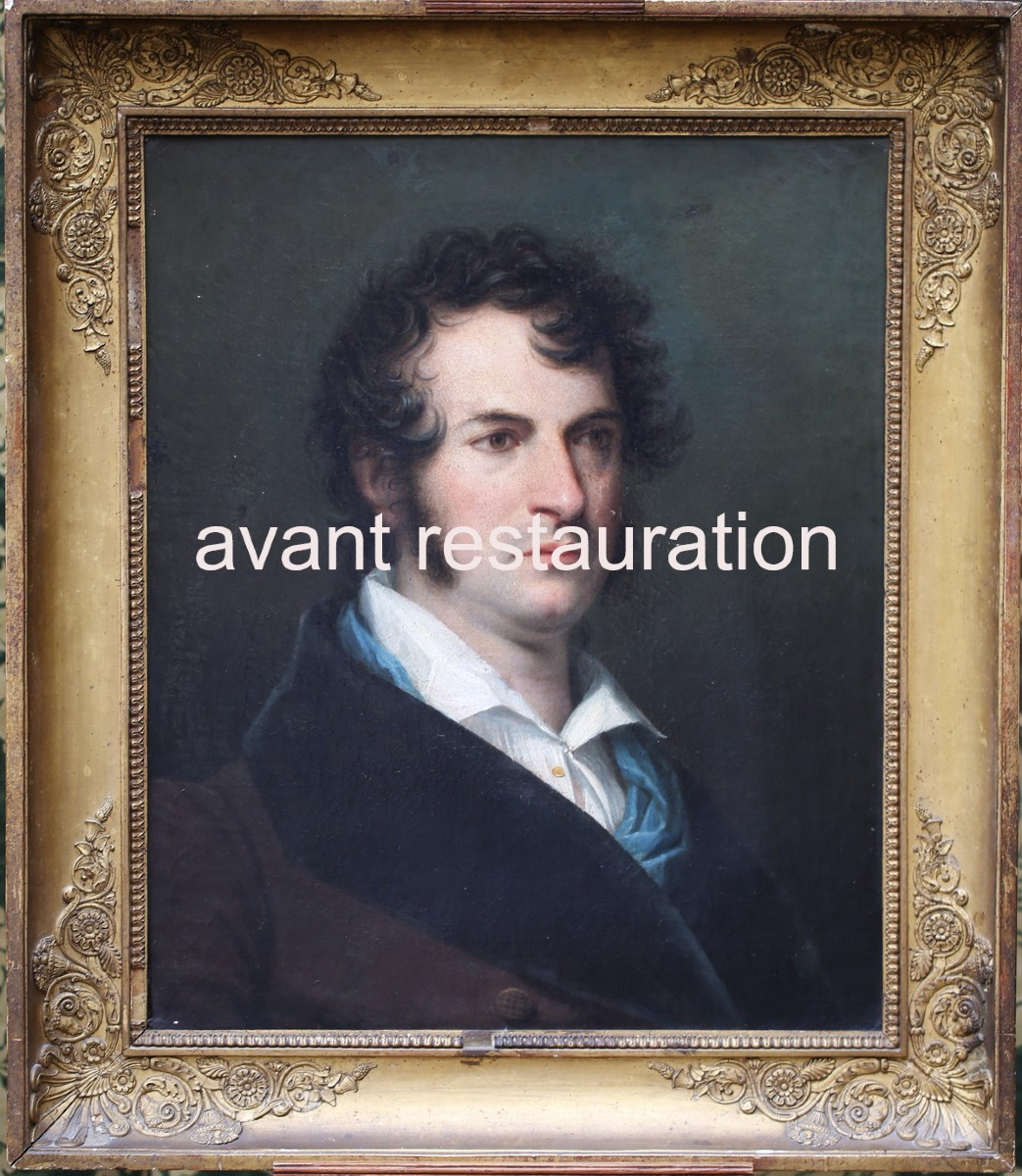 Ecole Française vers 1830 portrait de gentilhomme, huile sur sa toile .-photo-4