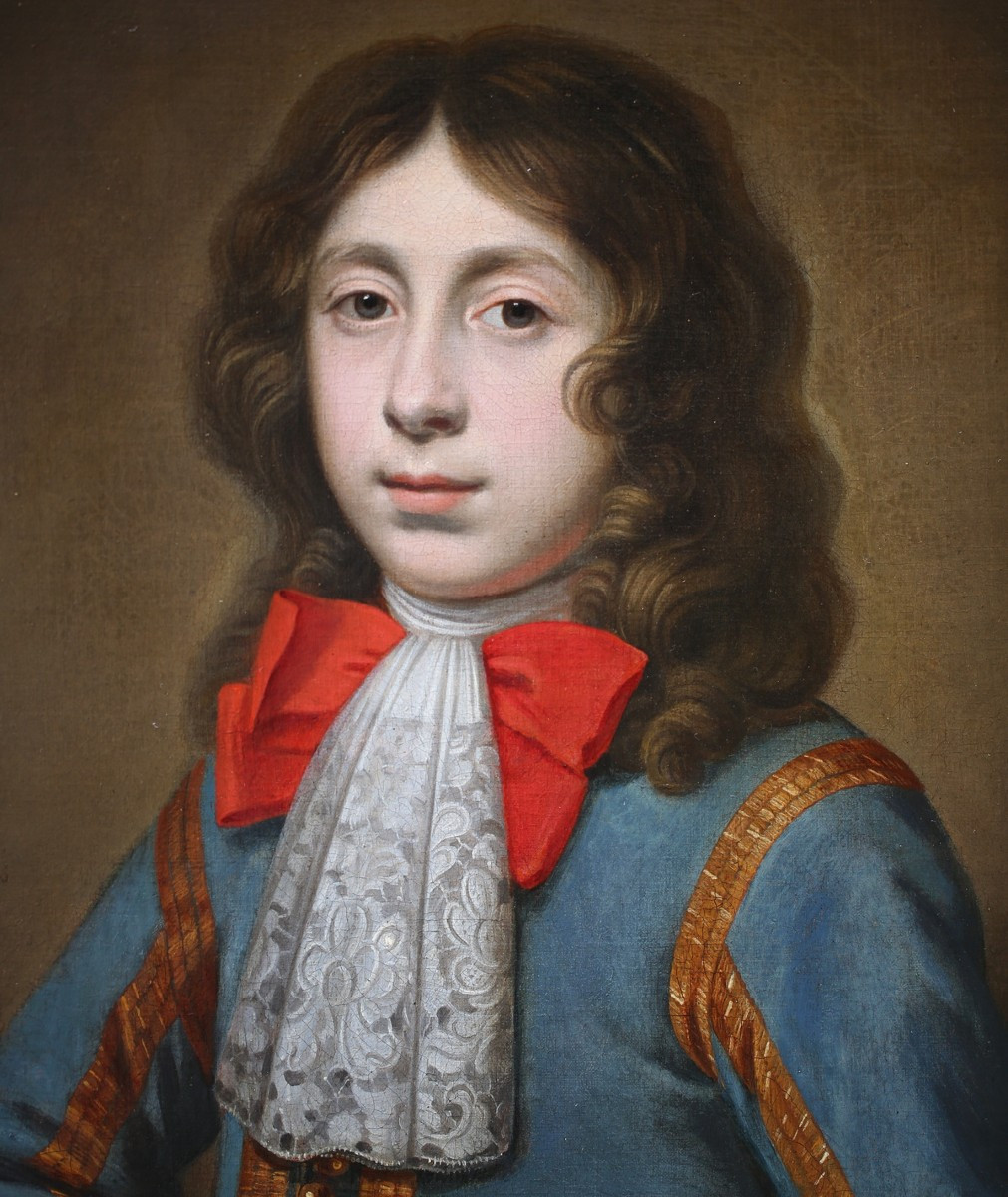 Ecole Française du XVIIIème, jeune page peinture à vue ovale, cadre d'époque.-photo-3