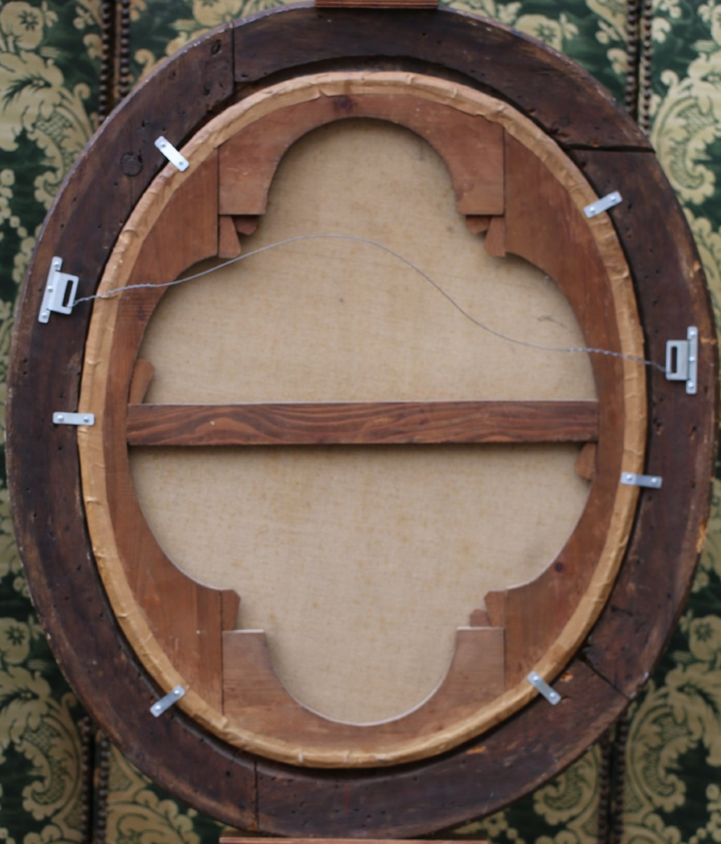 Ecole Française du XVIIIème, jeune page peinture à vue ovale, cadre d'époque.-photo-1