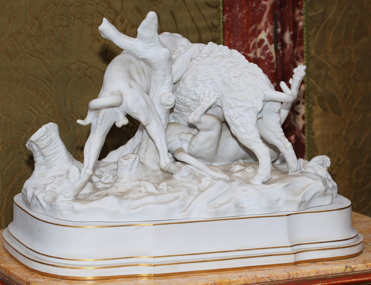 SEVRES 1898 , d'après Jean Baptiste Oudry 1686-1755, la chasse au sanglier.-photo-2