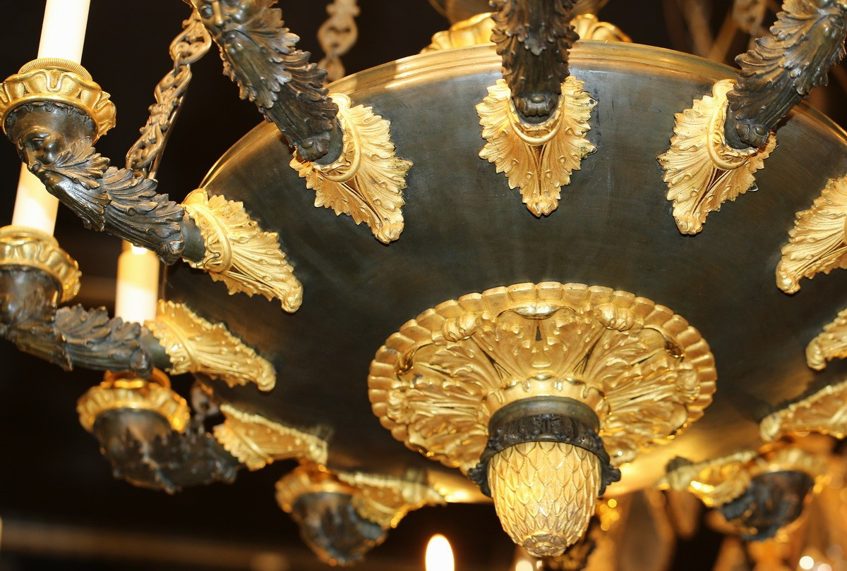 Empire Period Chandelier With 12 Lights In Gilt And Patinated Bronze.-photo-4