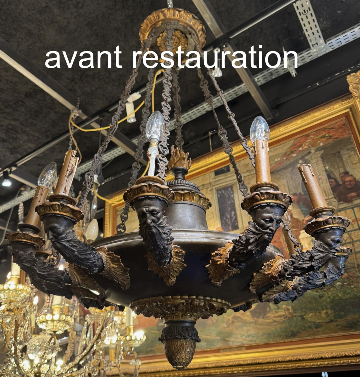 Empire Period Chandelier With 12 Lights In Gilt And Patinated Bronze.-photo-4