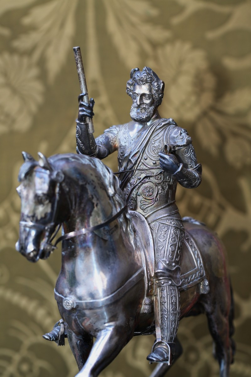 François Fredéric LEMOT 1771-1827, Henri IV à cheval, épreuve en argent.-photo-2