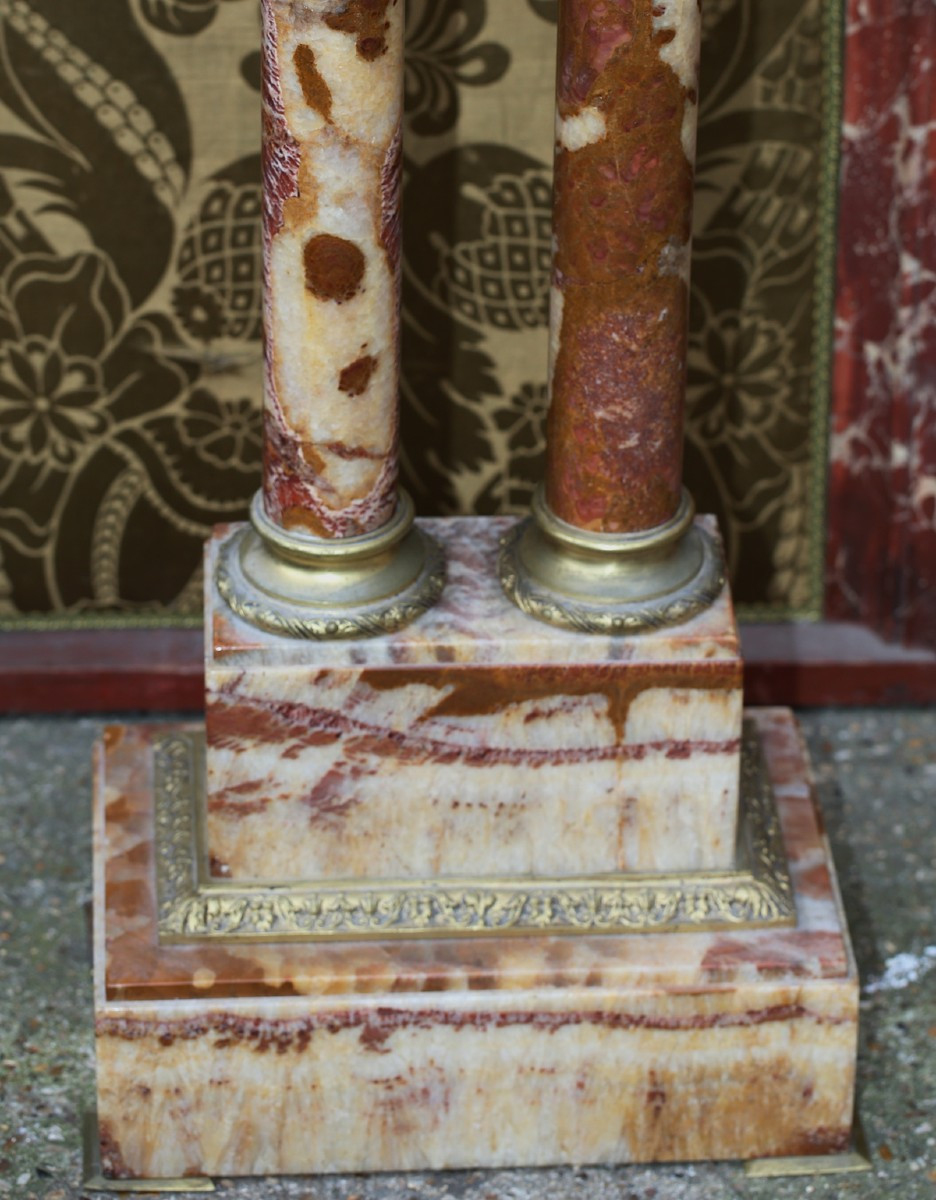 Console Table With Double Columns In Red Onyx For Displaying Sculptures Circa 1880-photo-4
