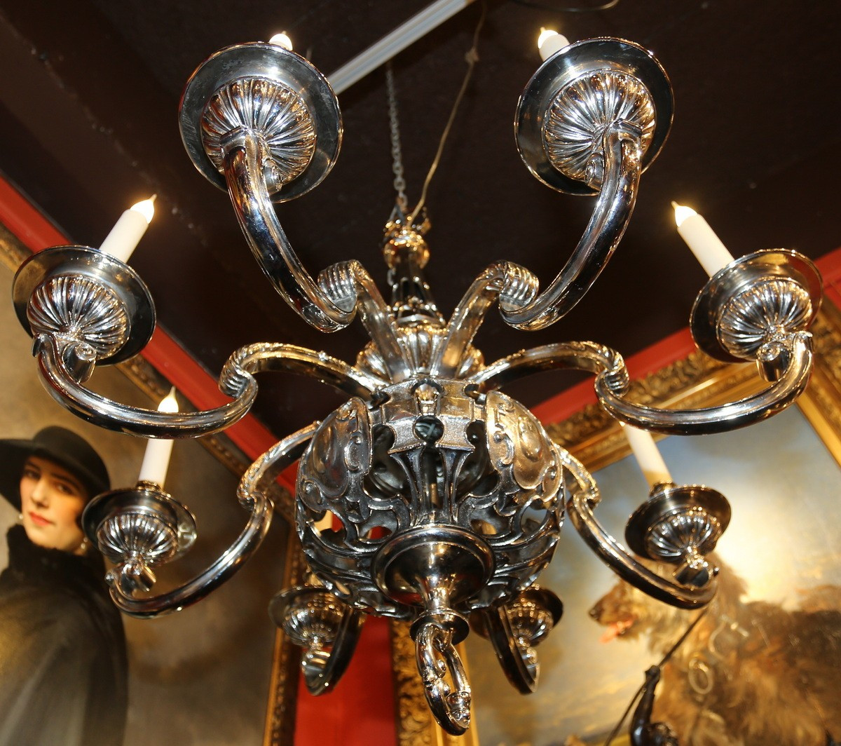 Lustre en bronze nickelé, de style Louis XIV, à 8 bras de lumière, époque fin XIXème-photo-2