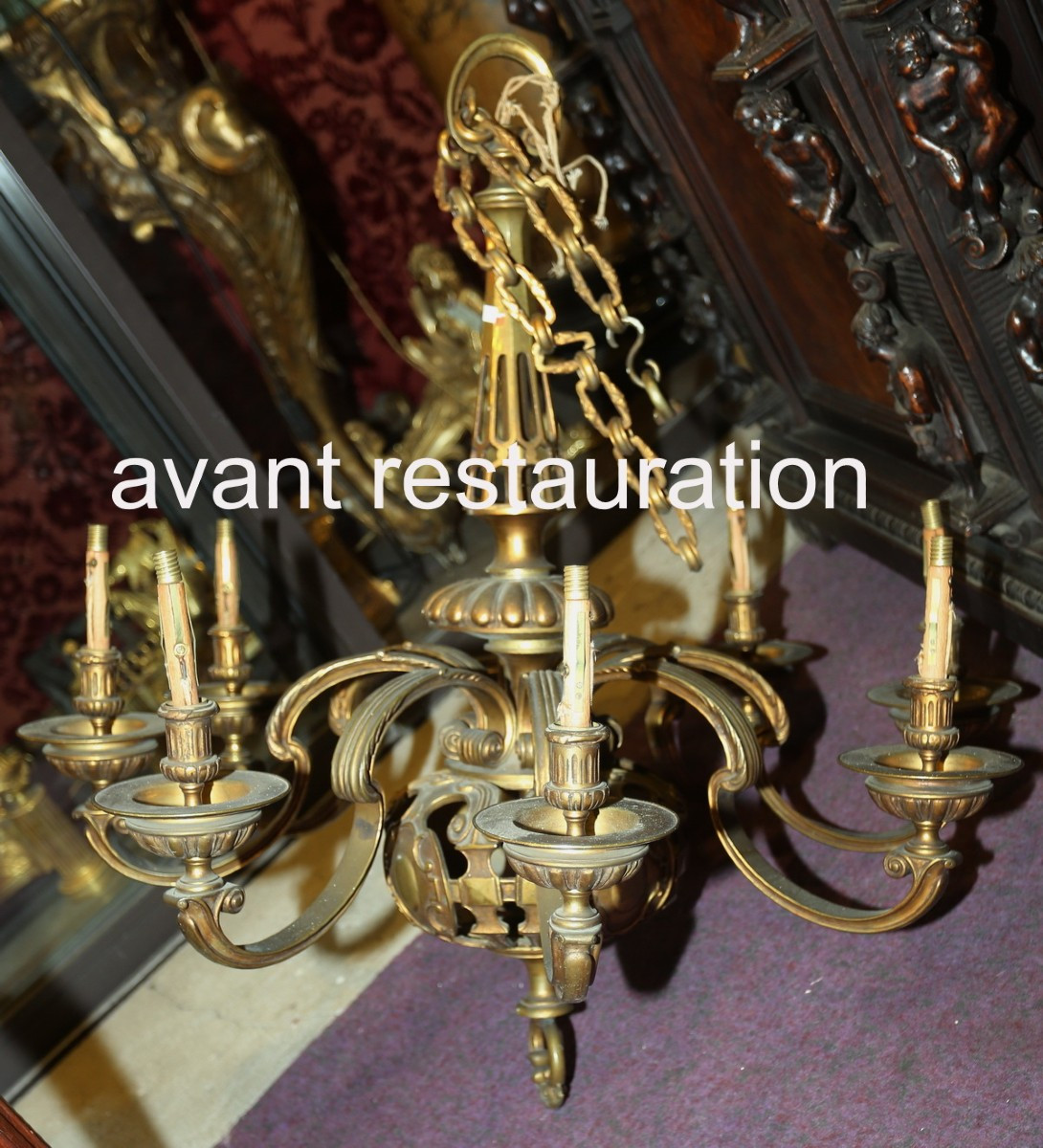 Lustre en bronze nickelé, de style Louis XIV, à 8 bras de lumière, époque fin XIXème-photo-1