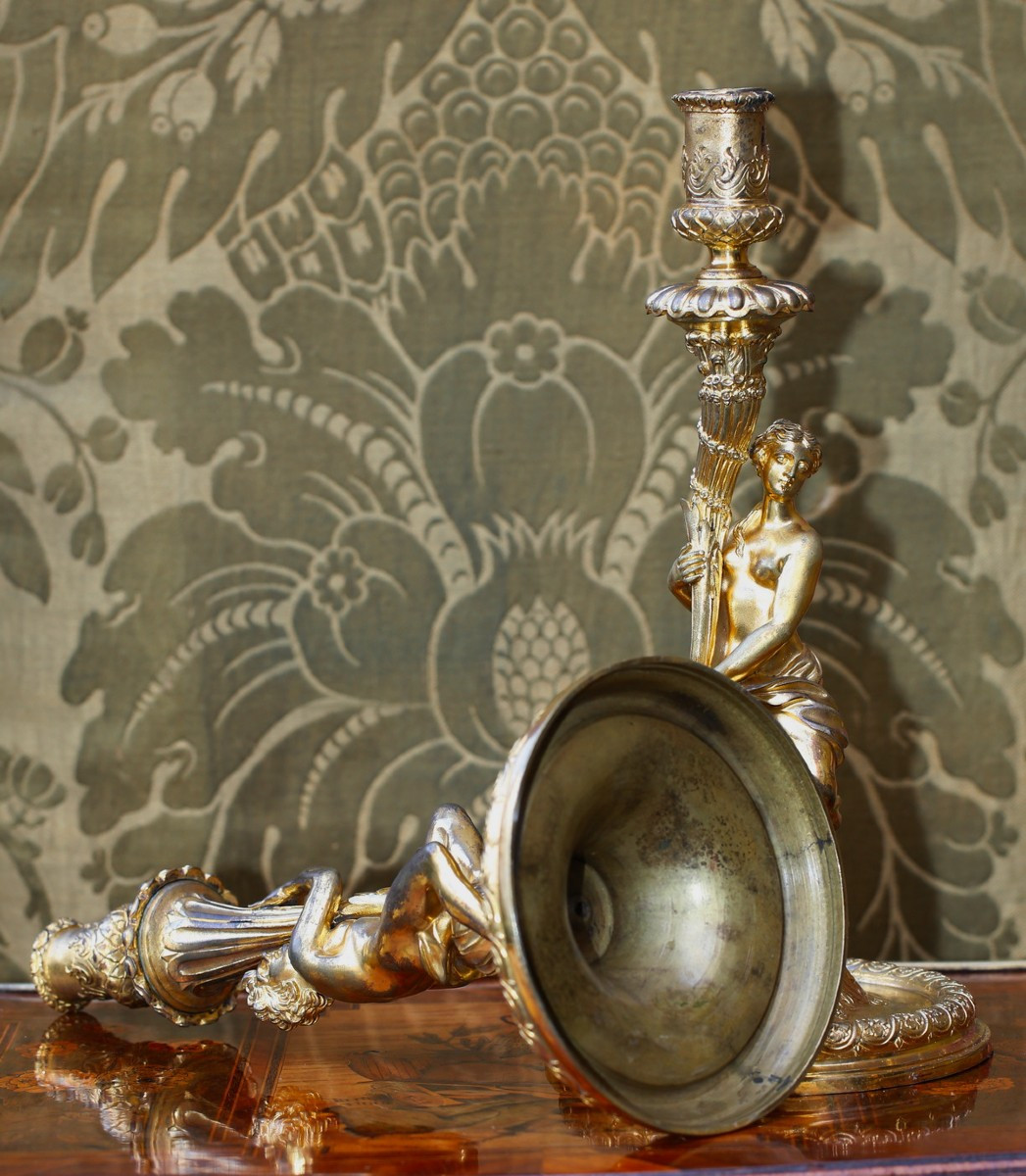 Pair Of Large Regency Style Candlesticks, After The Model By Corneille Van Clève 1645-1732-photo-3