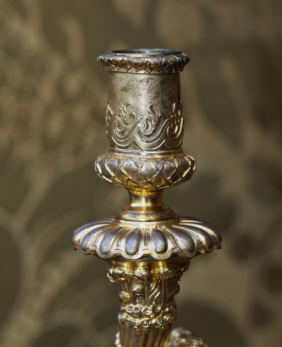 Pair Of Large Regency Style Candlesticks, After The Model By Corneille Van Clève 1645-1732-photo-2