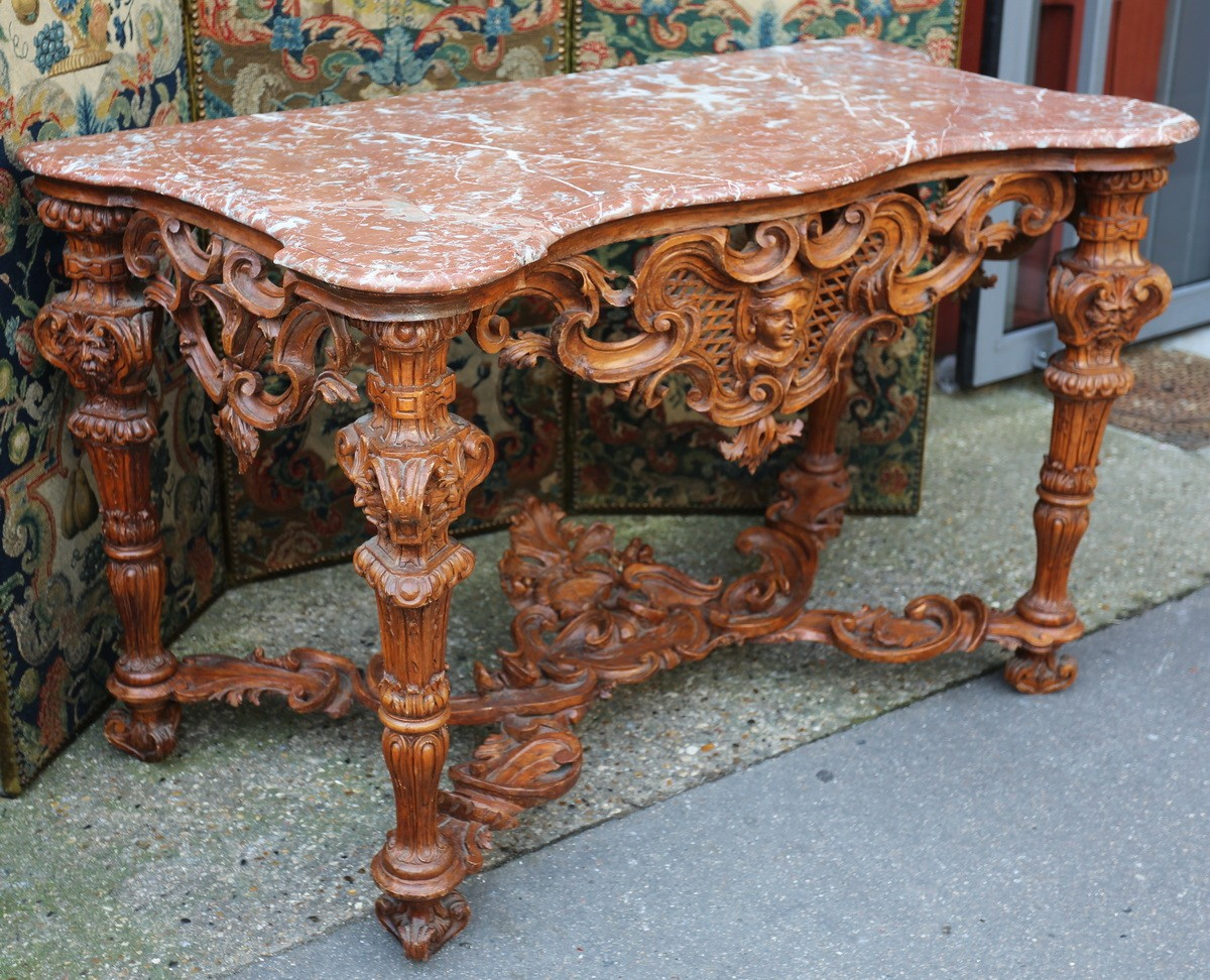 Console Italienne début du XVIIIème, travail piémontais tilleul et sapin sculpté.-photo-2
