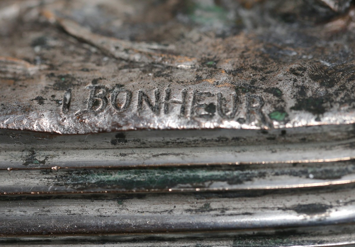 Isidore Bonheur 1827-1901, Pig At Its Manger, Silvered Bronze, Signed.-photo-4