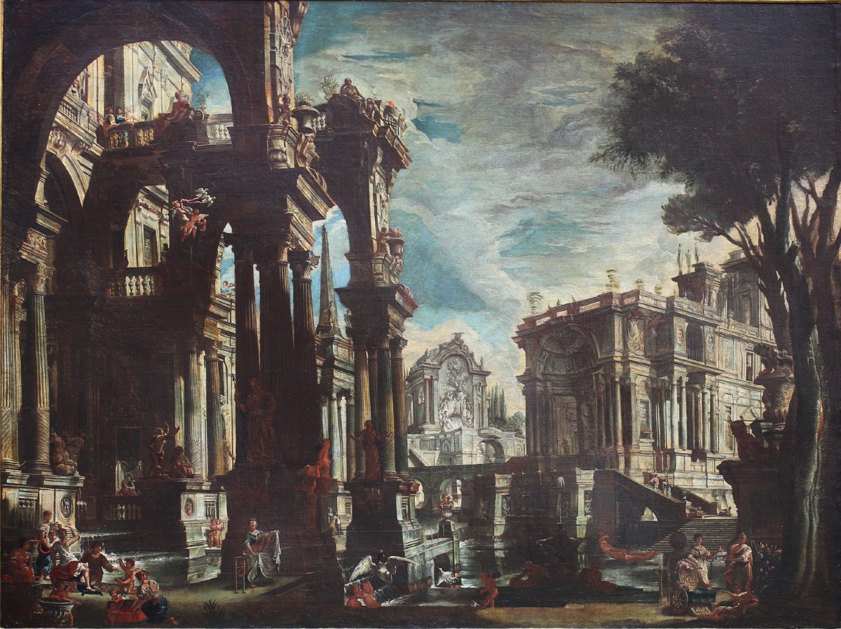 Stefano Orlandi 1681-1760, caprice architectural avec la toilette de Vénus.-photo-2