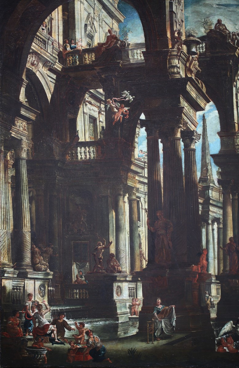 Stefano Orlandi 1681-1760, caprice architectural avec la toilette de Vénus.-photo-4