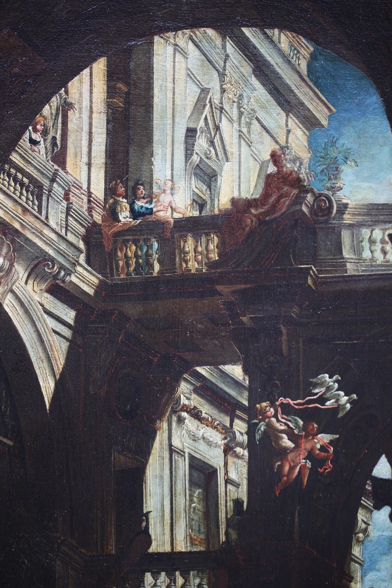 Stefano Orlandi 1681-1760, caprice architectural avec la toilette de Vénus.-photo-1