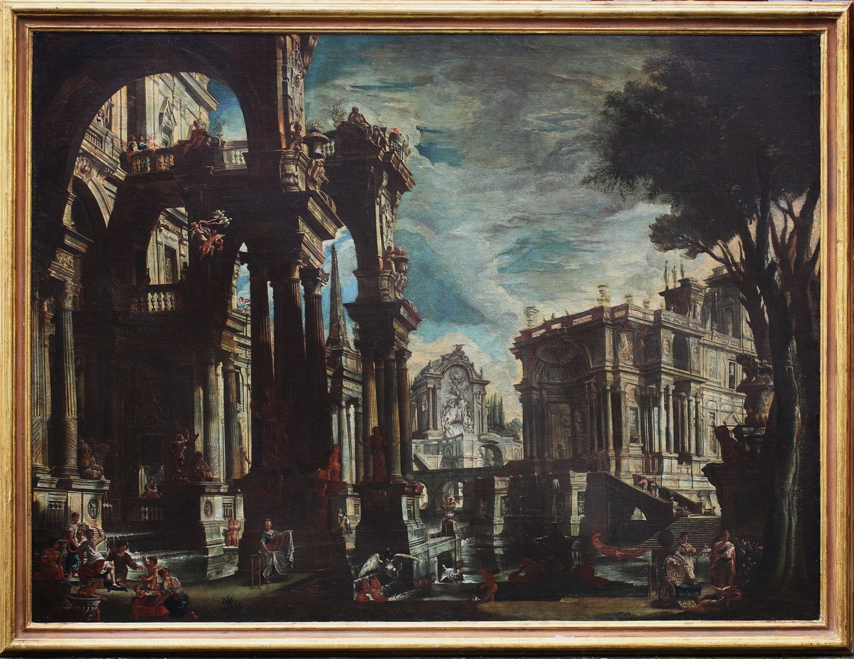 Stefano Orlandi 1681-1760, caprice architectural avec la toilette de Vénus.