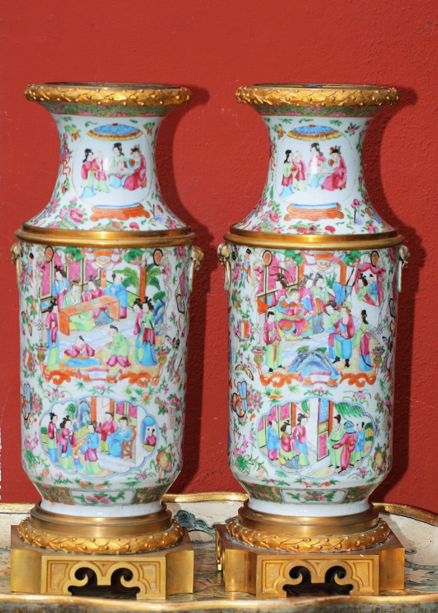 5-piece Canton Porcelain Dinner Service From The Late 19th Century, Gilt Bronze Mount.-photo-2