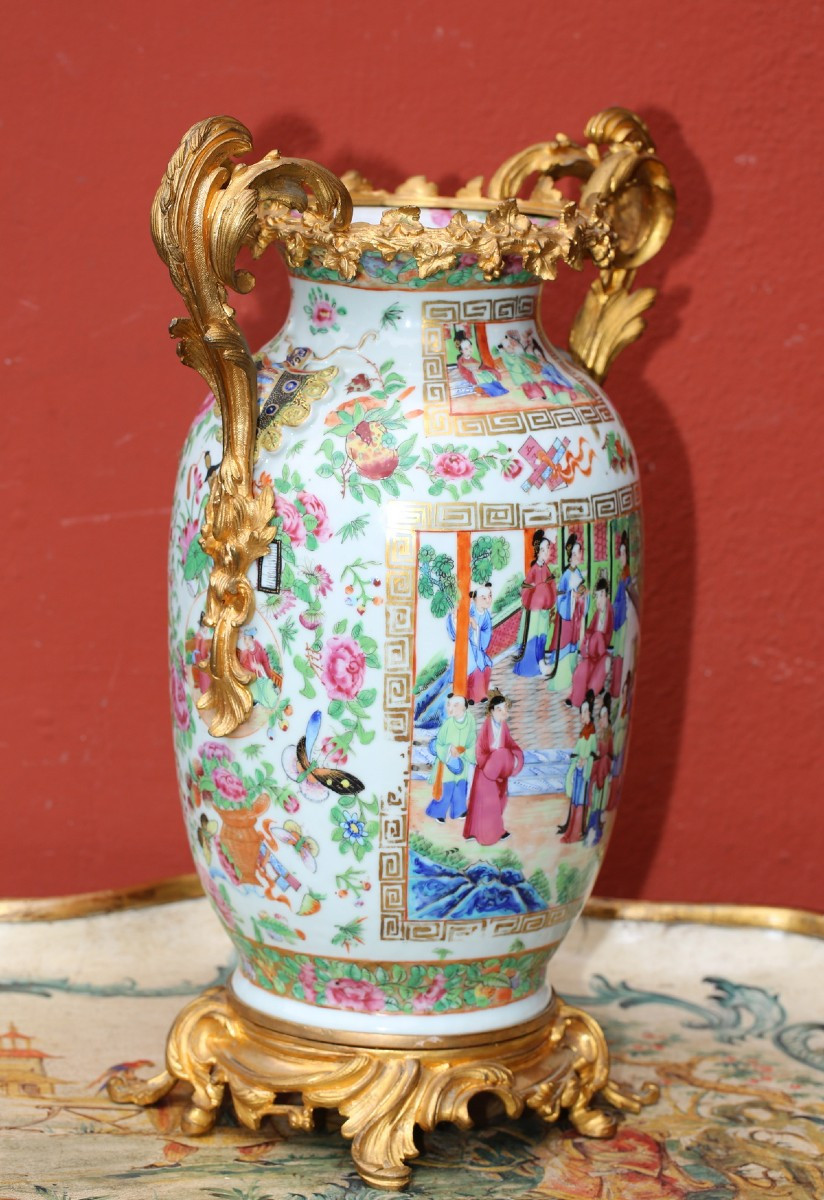 5-piece Canton Porcelain Dinner Service From The Late 19th Century, Gilt Bronze Mount.-photo-3