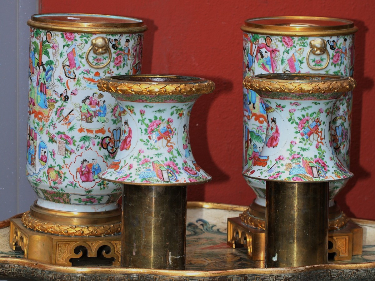 5-piece Canton Porcelain Dinner Service From The Late 19th Century, Gilt Bronze Mount.-photo-2