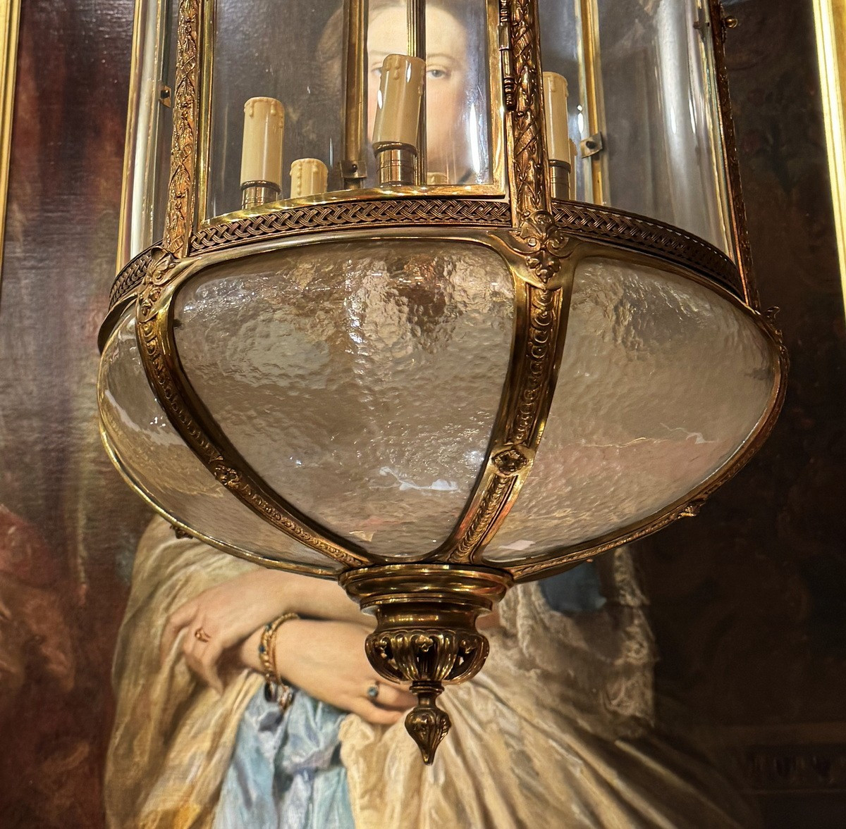 Pair Of Louis XVI Style Lanterns, Early 20th Century, Cylindrical With Translucent And Frosted Glass.-photo-3