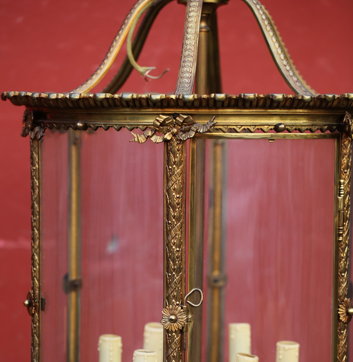 Pair Of Louis XVI Style Lanterns, Early 20th Century, Cylindrical With Translucent And Frosted Glass.-photo-4