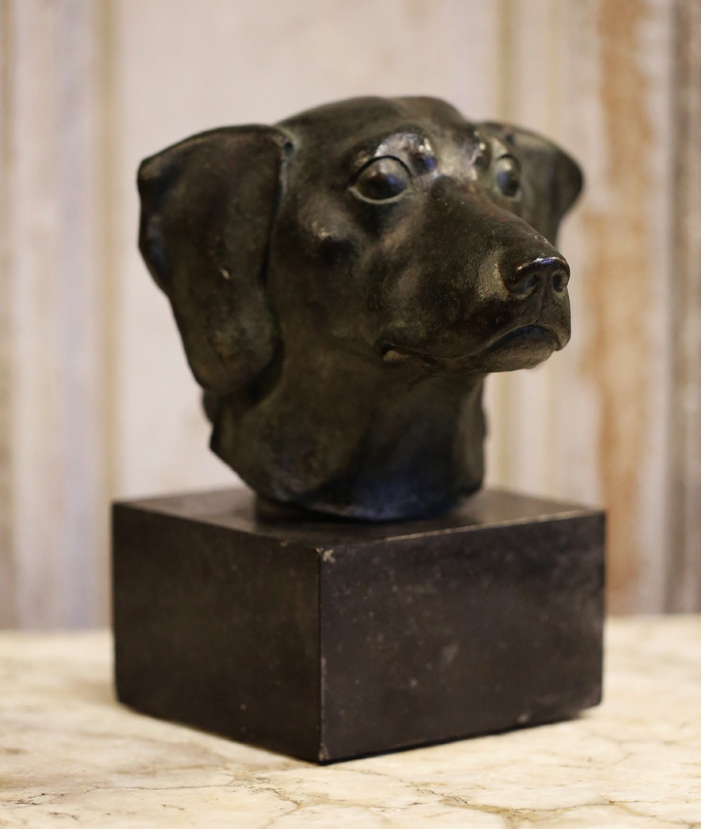 Lucien VALSUANI 1906-1975 tête de chien Teckel, bronze à la cire perdue patine brune.-photo-2