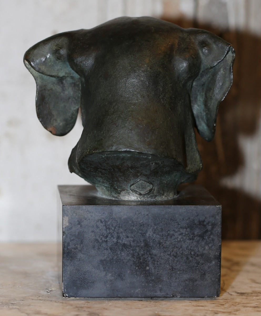 Lucien VALSUANI 1906-1975 tête de chien Teckel, bronze à la cire perdue patine brune.-photo-3