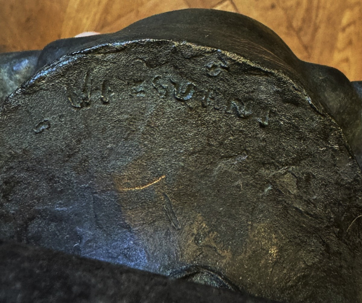 Lucien VALSUANI 1906-1975 tête de chien Teckel, bronze à la cire perdue patine brune.-photo-1