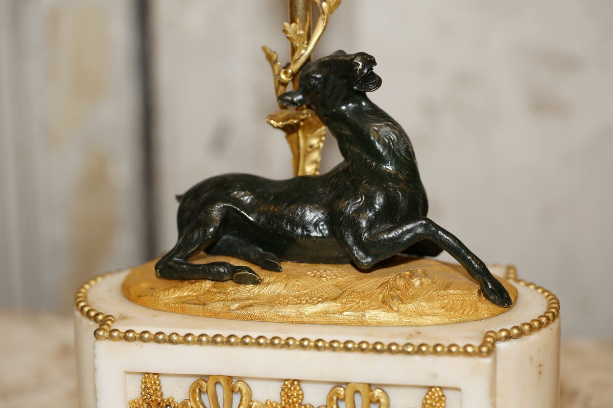 Pair Of Louis XVI Period Candelabra, Stag And Doe, 3 Lights.-photo-4