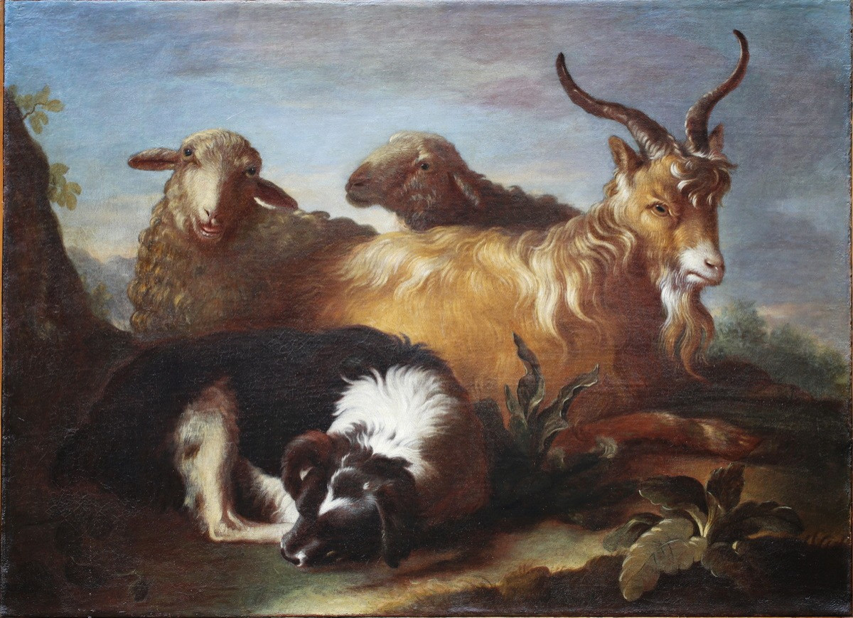 Francesco Londonio 1723-1783 Attributed To, Goat, Sheep And Dog.-photo-2