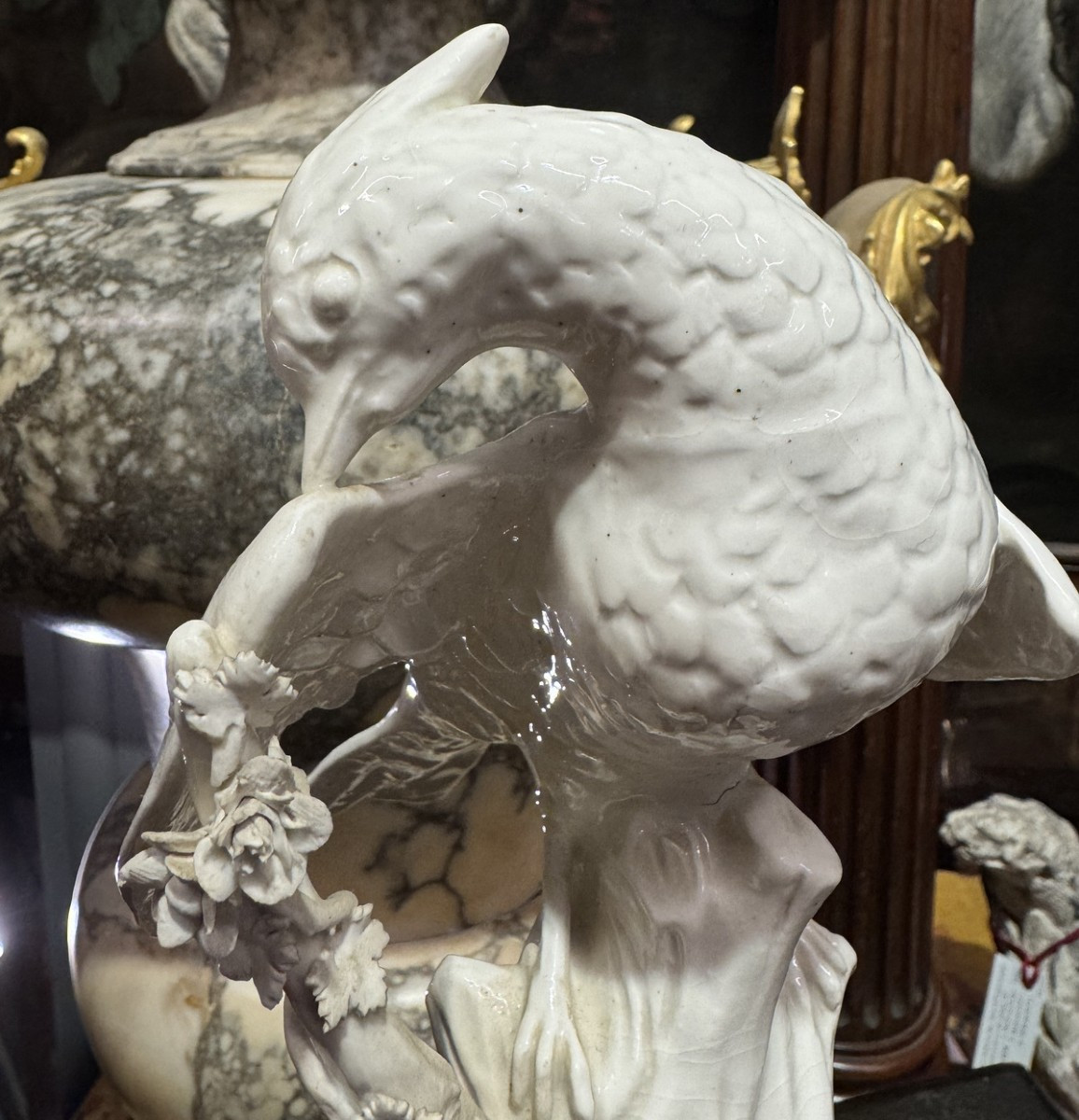 Pair Of Meissen-style White Porcelain Birds Perched On Branches, 19th Century-photo-1