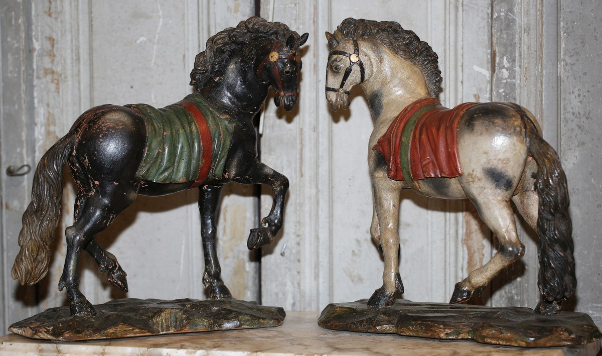 Northern Italy, 18th Century, Brown Bay Horse In Carved And Lacquered Wood.-photo-3