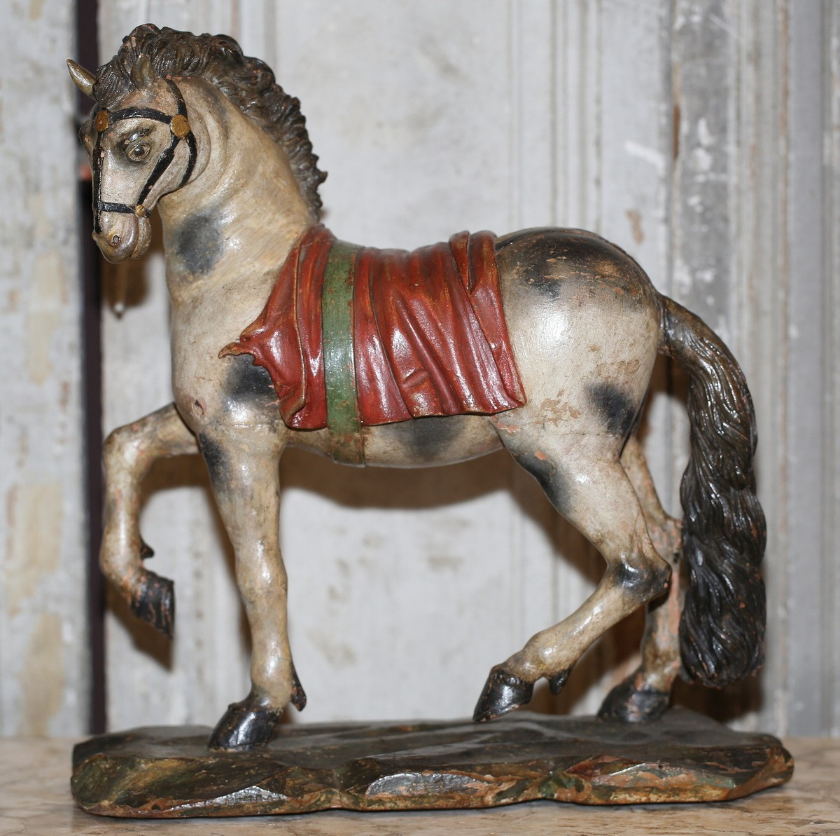 Northern Italy, 18th Century, Grey Horse In Carved And Lacquered Wood.