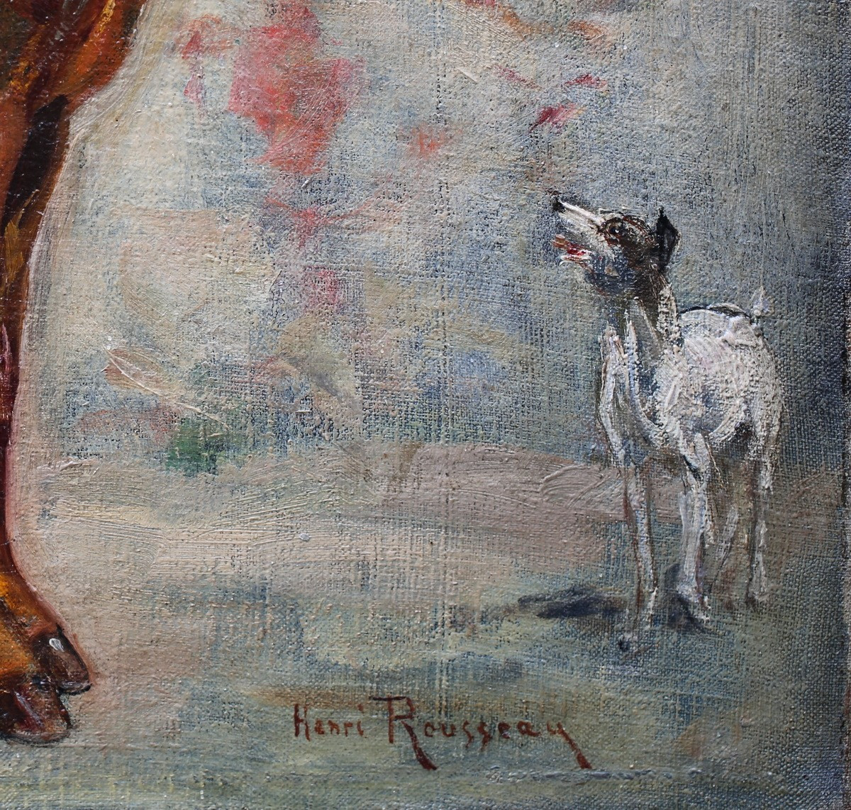 Henri Emilien ROUSSEAU 1875-1933, portrait de cheval alezan et chien.-photo-3