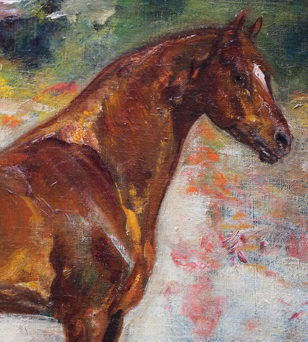 Henri Emilien ROUSSEAU 1875-1933, portrait de cheval alezan et chien.-photo-4