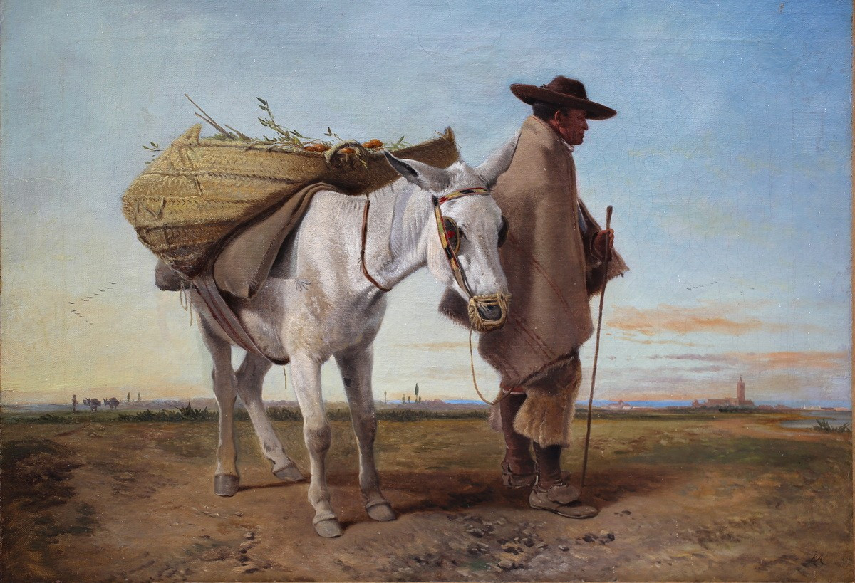 Richard Ansdell 1815-1885, Peasant And His Donkey.-photo-2
