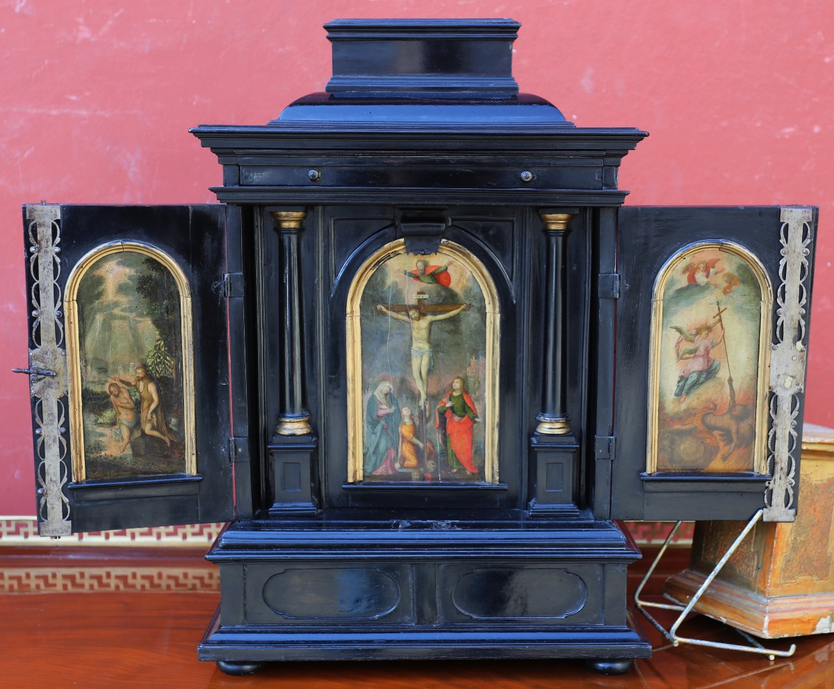 Small Double-sided Cabinet In Ebony Veneer, Flanders, 17th Century-photo-2