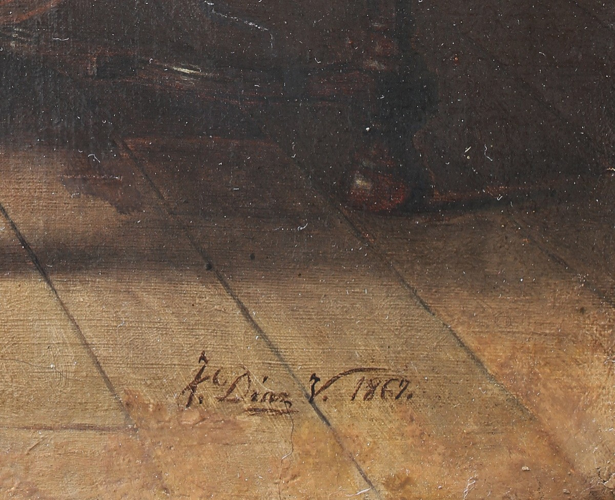 José Diaz Valera 1827-1903, The Collector, Oil On Canvas Dated 1863 -photo-3