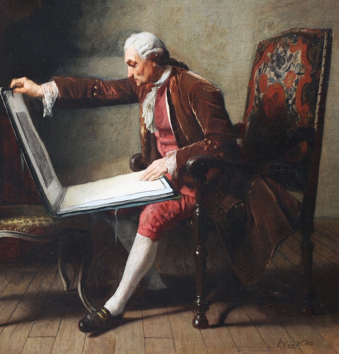 José Diaz Valera 1827-1903, The Collector, Oil On Canvas Dated 1863 -photo-1