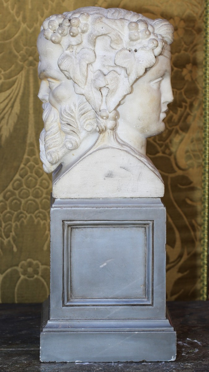 Italie époque fin XVIIIème, représentation du dieu romain JANUS, épreuve en marbre.