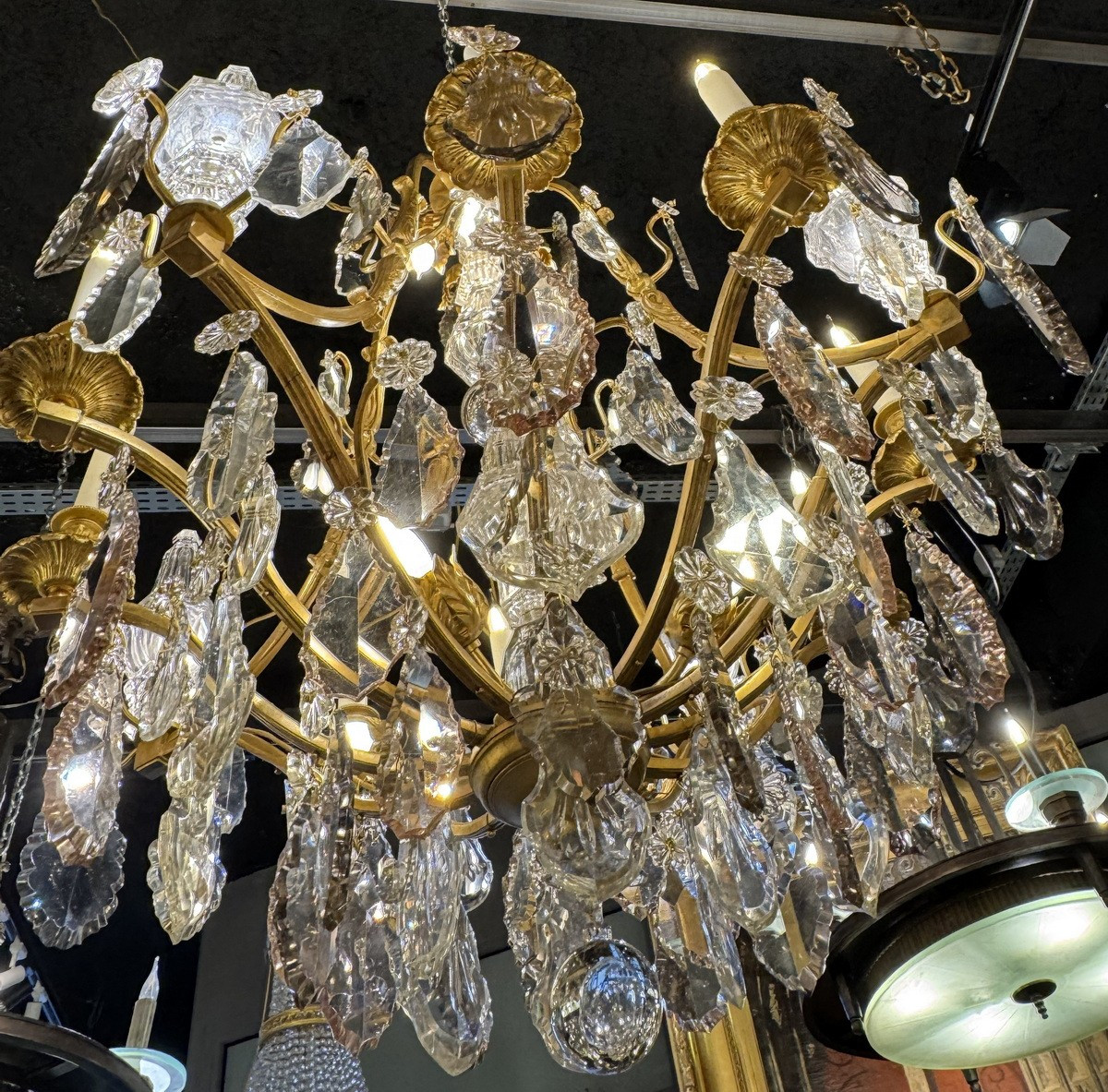Louis XV Style Cage Chandelier In Gilt Bronze And Crystal Pendants, 6 Lights.-photo-2